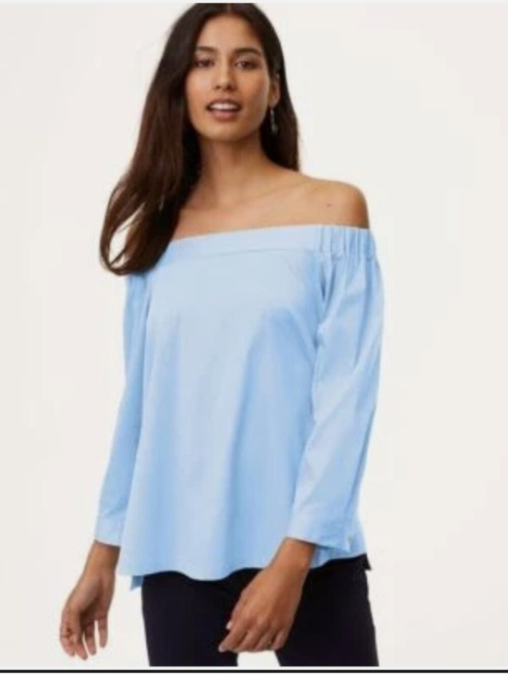 Loft Light Blue Off Shoulder Cotton Blouse.